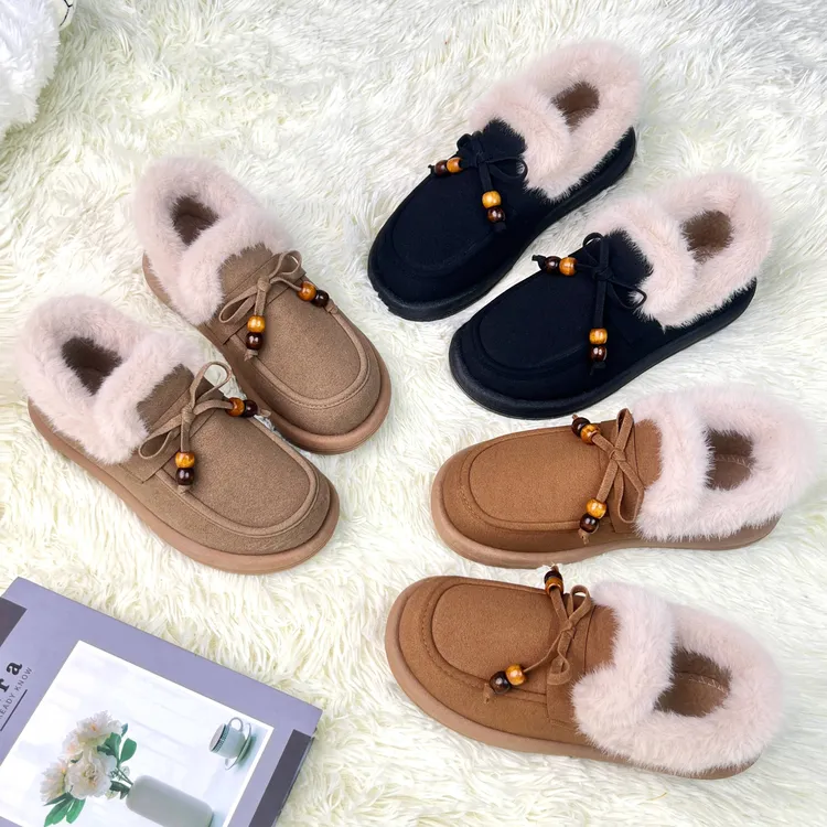 雪地靴女冬季新款百搭棉鞋厚底时尚棉靴一脚蹬软底中老年妈妈女鞋