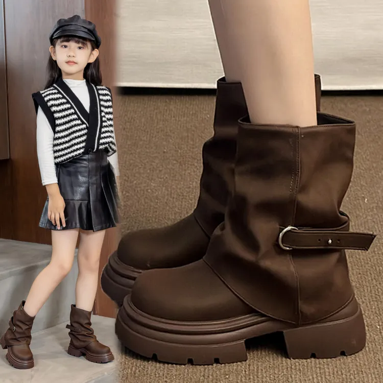 女童马丁靴2025秋冬新款中大童爆款加绒儿童短靴时尚防滑大棉靴潮