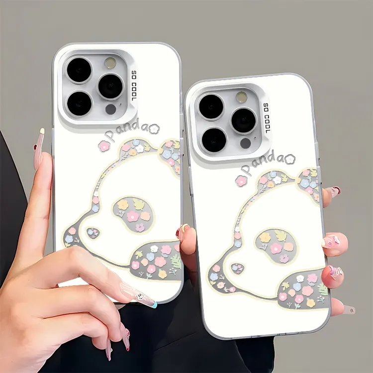 BANCA碎花趴趴熊猫适用苹果16磨砂彩银手机壳华为vivo小米15oppo