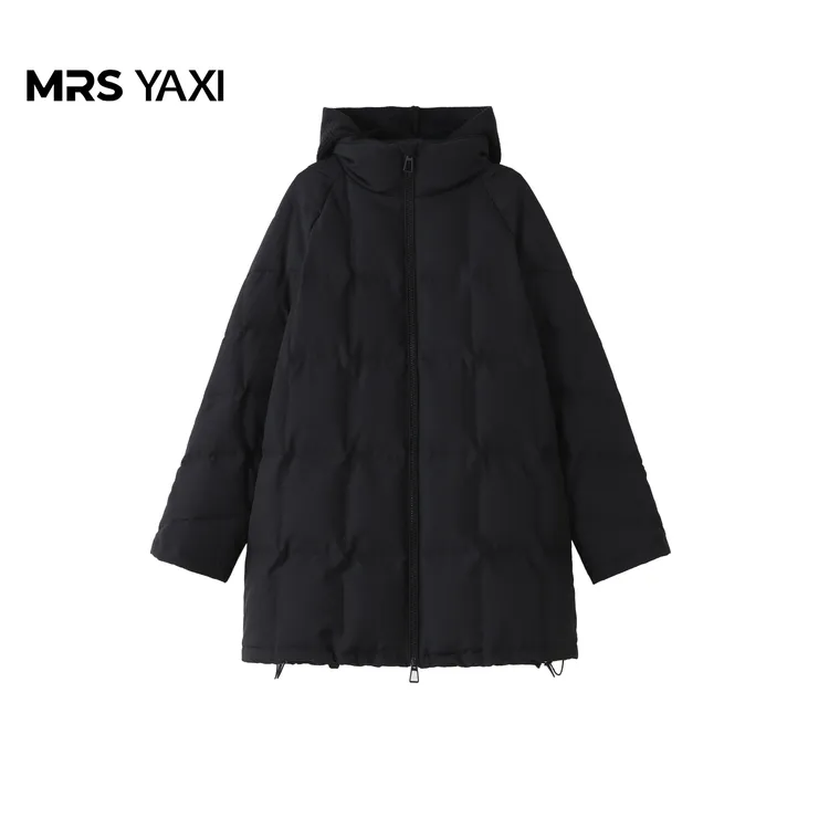 Mrsyaxi中控纱中长款简约连帽90白鹅绒服YX5110403