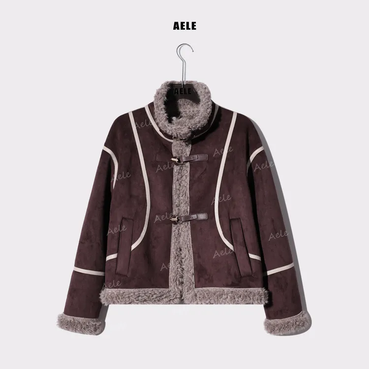 AELE秋冬时尚复古保暖羊羔毛撞色毛绒领短款外套 W855 3659 AD