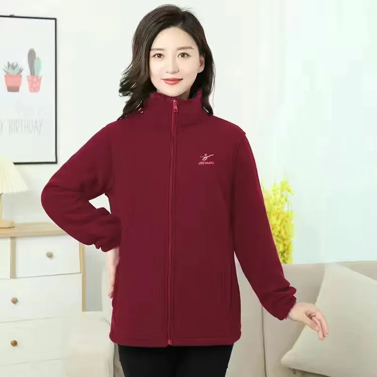 中老年大码运动宽松冬季加绒保暖外套秋冬卫衣加厚摇粒绒外套女款