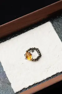 天然印度阴沉老山檀4mm圆珠顶珠钻面水晶戒指