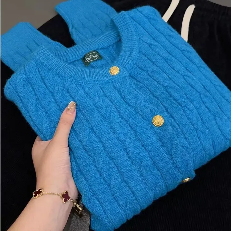 针织开衫圆领针织小香风气质长袖时尚百搭麻花秋冬纯色韩版毛衣女