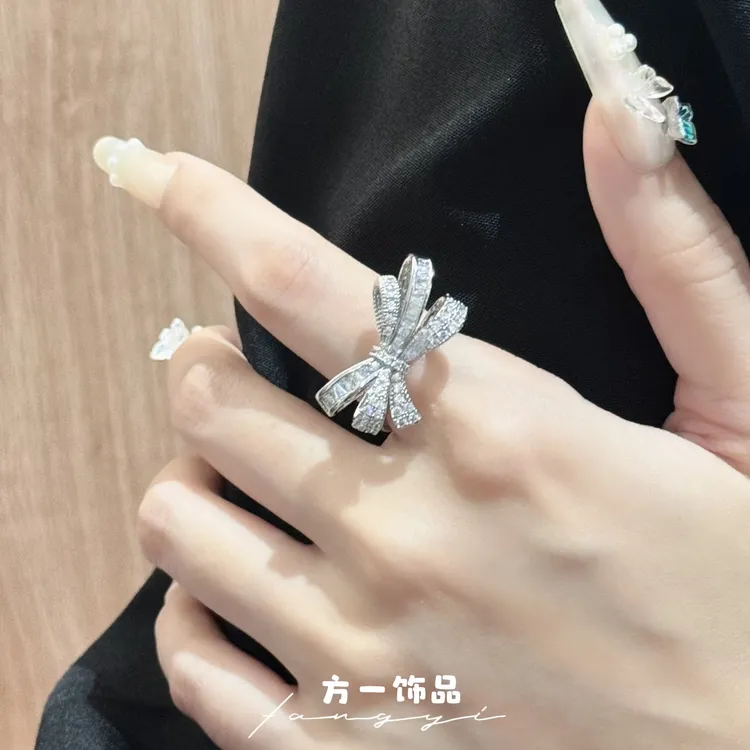 铜合金戒指 铜合金戒指气质蝴蝶结戒指开口时尚小众精致甜美