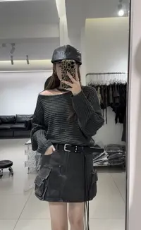 【小个家】“邮差短裙”个性双口袋设计流苏腰带牛仔工装A字半身短裙