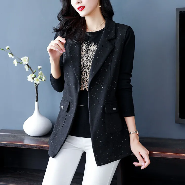 大码女装高档显瘦背心春秋气质开衫黑色中长款百搭西装马甲12505