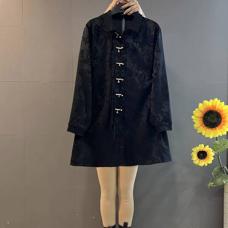 高品质新中式国风流苏盘扣提花设计宽松遮肚洋气显瘦大衫