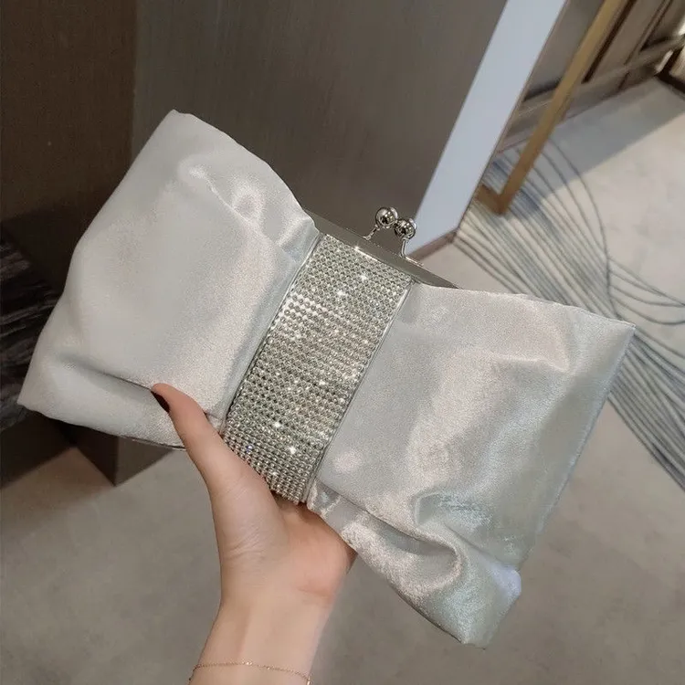 闪亮褶皱闪钻晚宴包水钻蝴蝶结名媛宴会手拿包时尚手包女士链条包