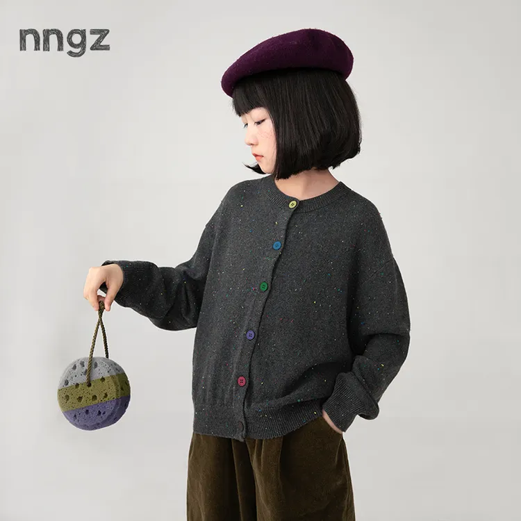 NNGZ设计师女童彩点毛衣开衫秋季洋气百搭儿童彩扣针织B25CM1169R