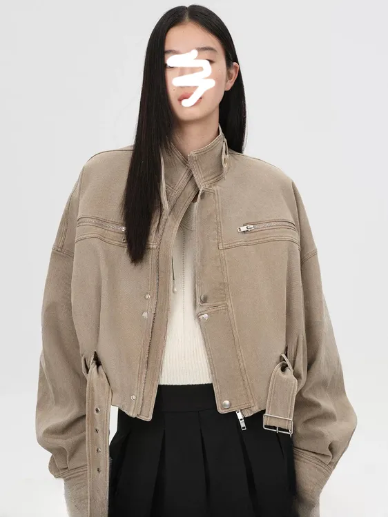 美式特调 复古工装风宽松短款机车夹克外套女2025春秋季新款