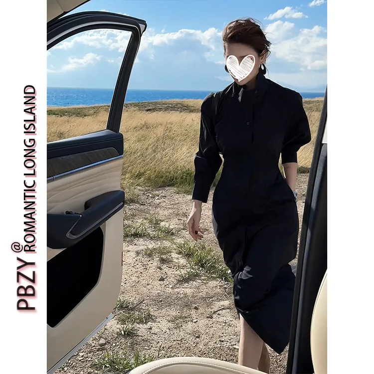  赛里木回忆复古纽扣设计感连衣裙简约款百搭秋冬衬衣裙子 6694#