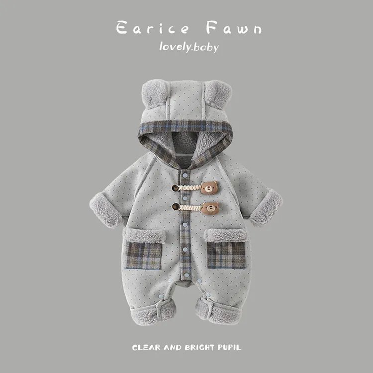 DZ冬装男女宝宝夹棉连体衣保暖加绒加厚外出服婴儿外套冬季衣服爬