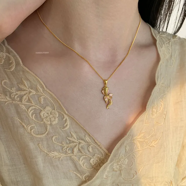 坠链均足银 燕归yangui“鲤鱼项链 ”足银999.9锦鲤镀金项链 5.4g