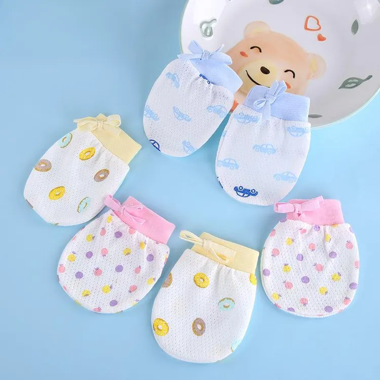 夏季婴幼儿小手套防抓脸网眼款初生宝宝新生儿爬行包护可啃咬薄款