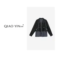 QIAO YIN"外套“直下摆上衣防风拼接女短外套秋季设计师QY28127