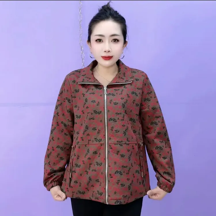 195#时尚常规碎花宽松女装翻领薄款开衫春季中老年女装百搭休闲