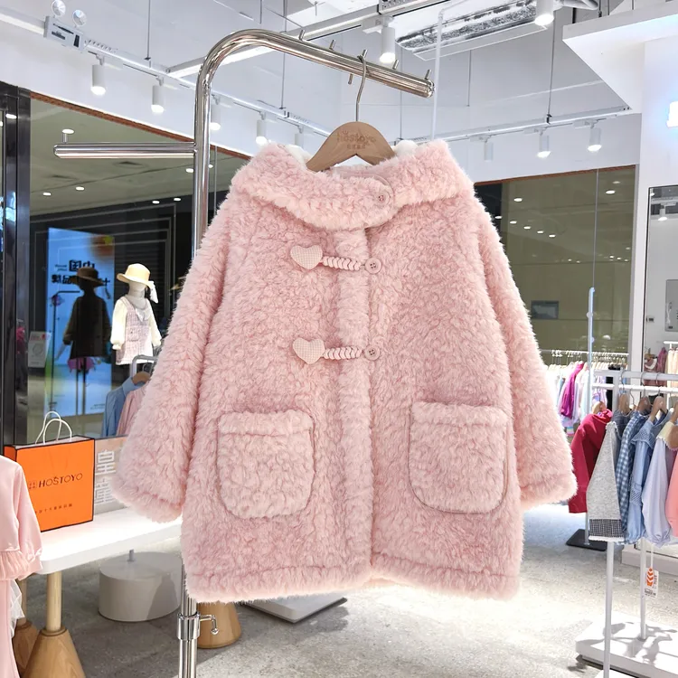 皇室童缘2025冬季女童新款时尚甜美爱心连帽外套17830107003