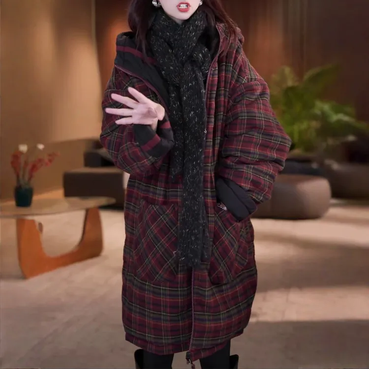 时尚洋气百搭双面穿棉衣外套2026秋冬新款宽松显瘦中长款连帽棉服