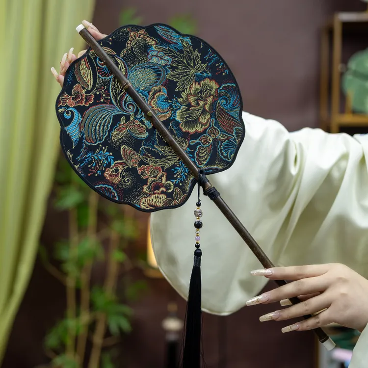 古风紫竹腰扇汉服便携中国风长柄流苏可卷曲折扇古典挂腰扇子彩寻