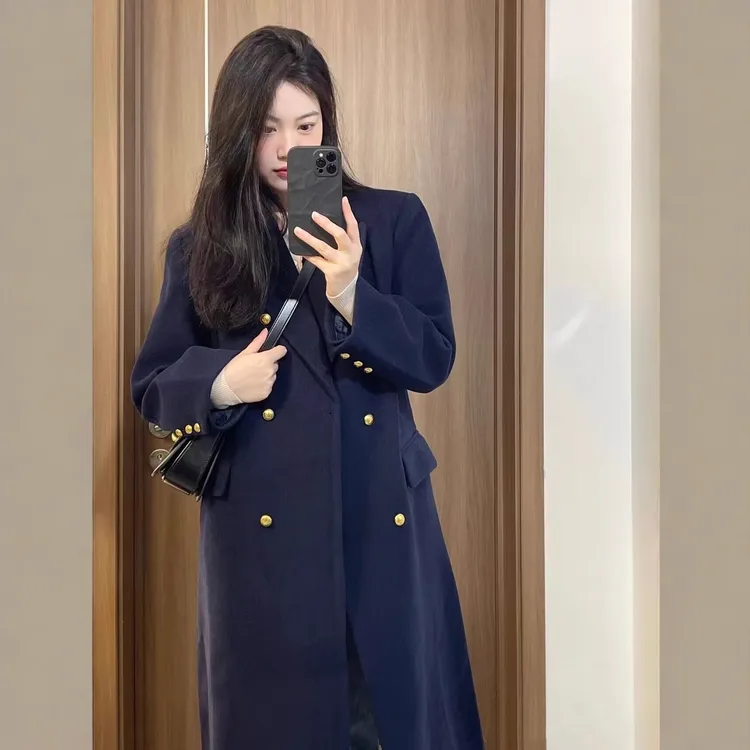 秋冬大码女装中长款加厚毛呢外套胖mm韩版宽松显瘦呢子大衣200斤