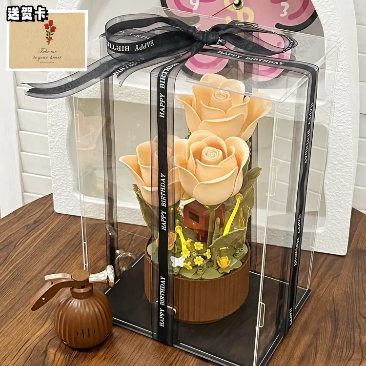 永生玫瑰电动会开花的积木花高颜值送女友情侣女生手工diy礼物