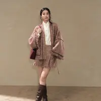 七月夕【粉雾秋棠】汉服粗花呢褶衣显瘦比甲短裤短衫套装女复古时尚