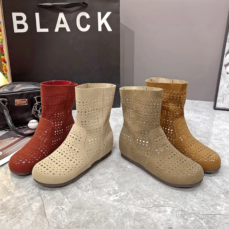 小个子2025新款短靴套筒雪地靴镂空透气夏高帮英伦风经典内增高cm