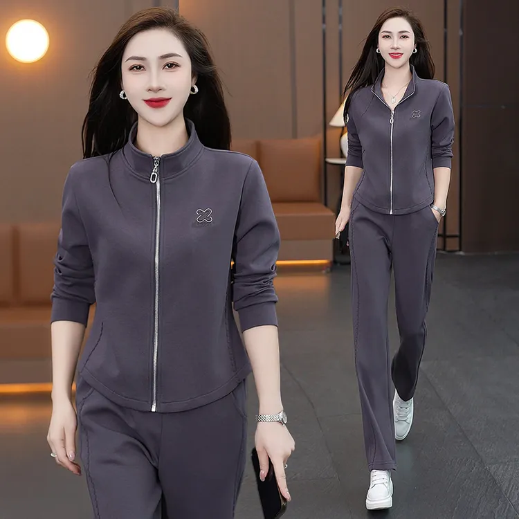休闲运动服套装女秋季2025新款爆款高级感立领卫衣女装穿搭一整套