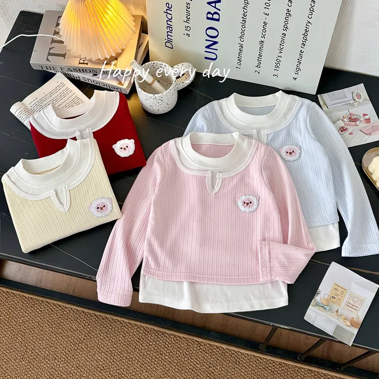 2025新款秋季假两件长袖女童春秋女宝宝儿童打底衫儿童女孩洋气