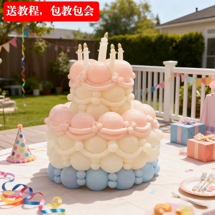 网红生日大蛋糕气球DIY材料包造型儿童生日派对装饰场景布置汽球