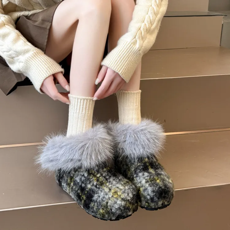 毛呢厚底增高加绒加厚保暖雪地靴女款2025新款冬季雪地短靴女棉鞋