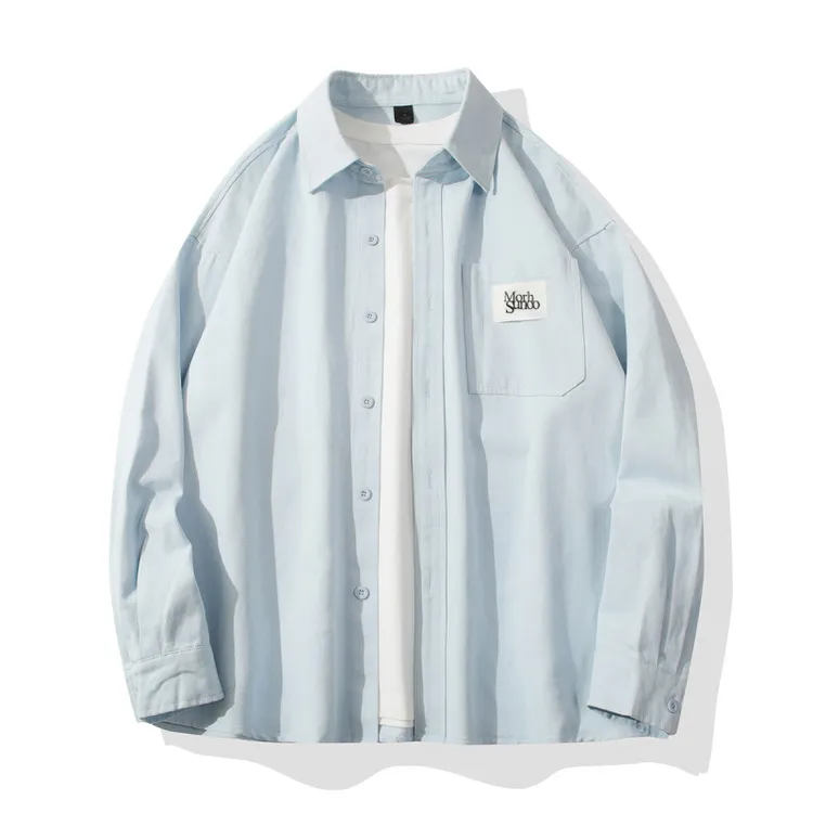 日系重磅纯棉百搭衬衫男士高级感水洗宽松长袖衬衣春秋季情侣外套