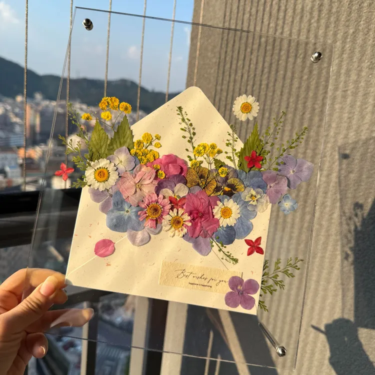 春日来信干花双面透明亚克力相框手工diy材料包压花信封标本摆件