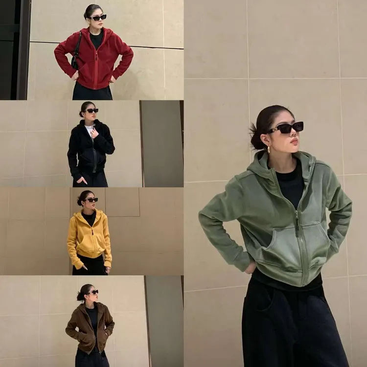 加绒加厚双面奥粒绒连帽外套女修身百搭休闲开衫上衣