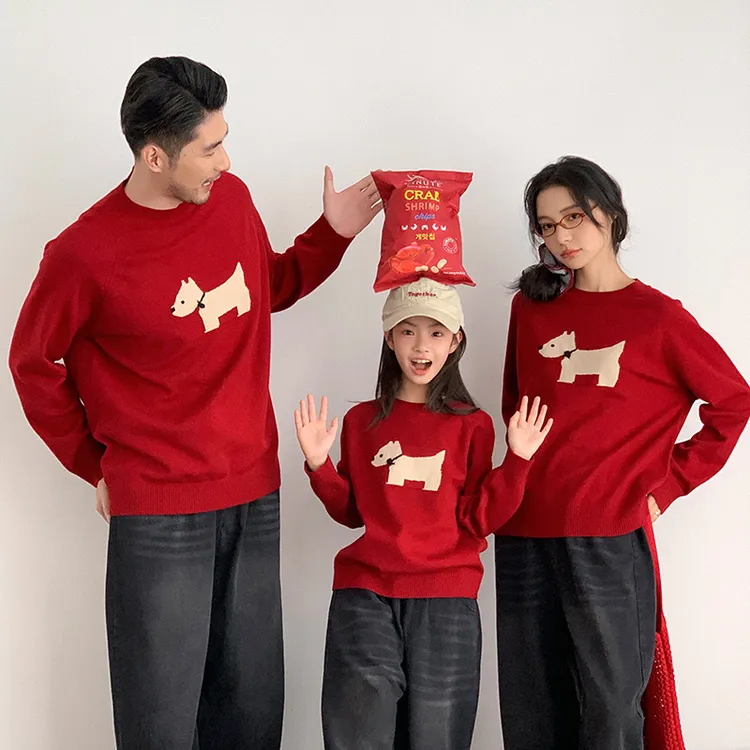 亲子装母女装毛衣儿童衣服秋冬季一家三口针织衫韩版喜庆拜年服潮