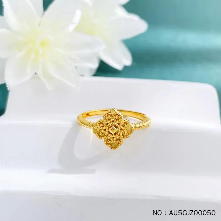【信为珠宝】5G如意四叶草9.9mm活口金戒指水贝黄金
