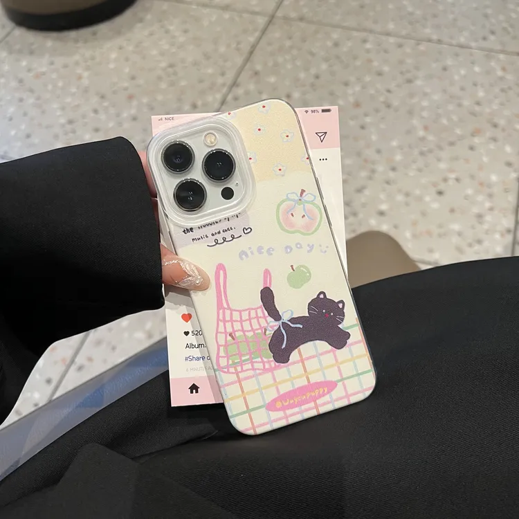 网兜小猫适用苹果16promax/15Plus/手机壳imd双层iPhone12/11防摔