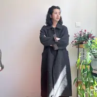 【韩韩精选】长款毛呢外套女时尚连帽外穿拼接百搭女款秋冬25909