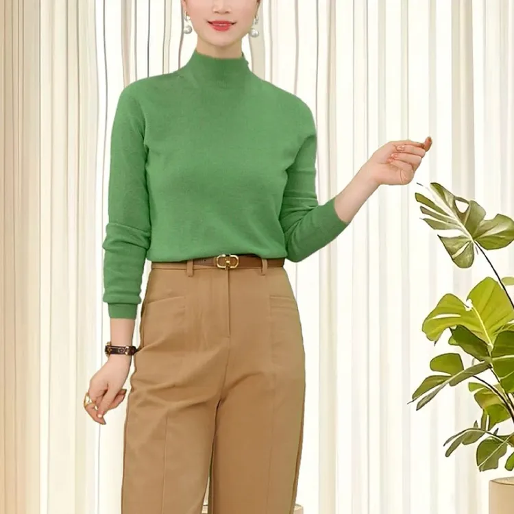 2025半高领针织秋冬常规款厚款纯色常规流行时尚潮牌女装