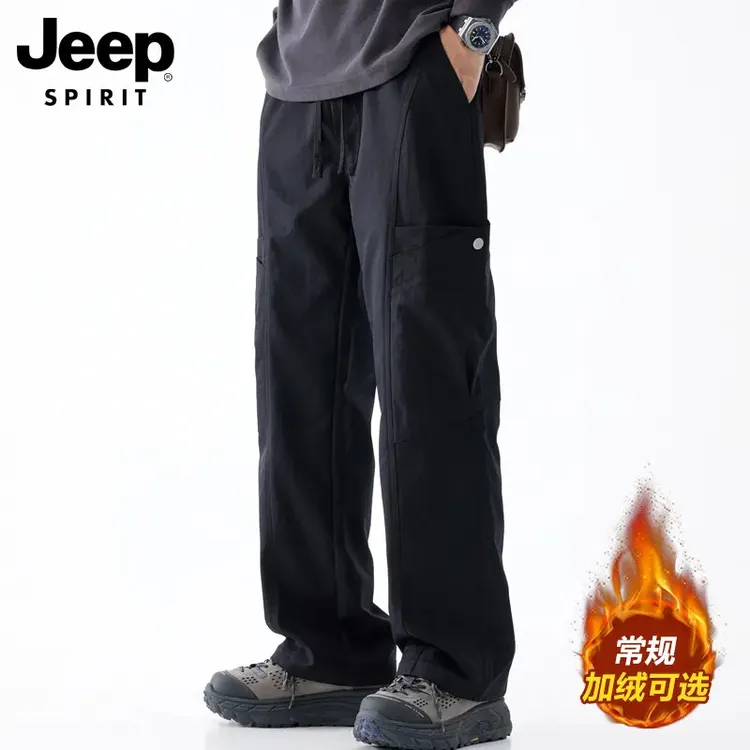 JEEP SPIRIT吉普工装休闲裤男款秋冬款加绒男裤男士宽松直筒裤子