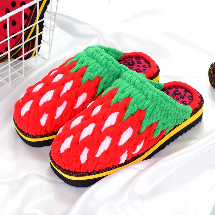 手工保暖毛绒毛线鞋拖秋冬季毛拖拖鞋成品婚嫁情侣成品拖鞋