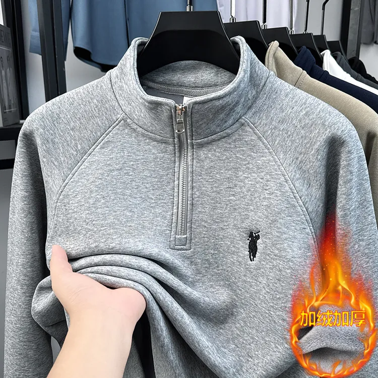 秋冬季男士半高拉链棉质长袖卫衣青年内搭休闲百搭厚款上衣打底衫
