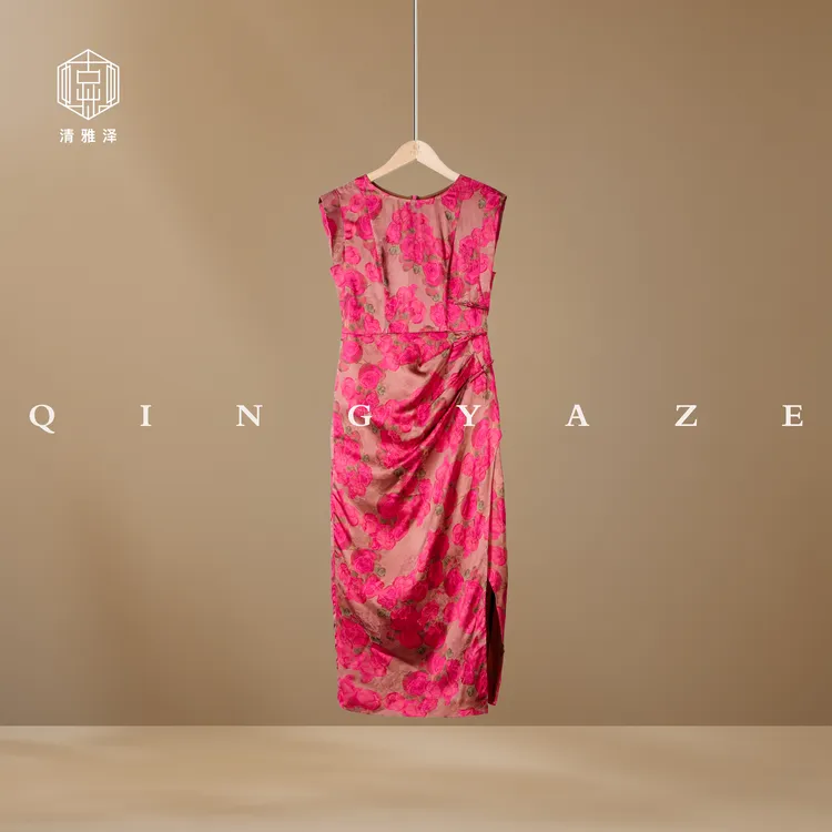 戴安娜!人丝红云纱新中式连衣裙!GZ6246