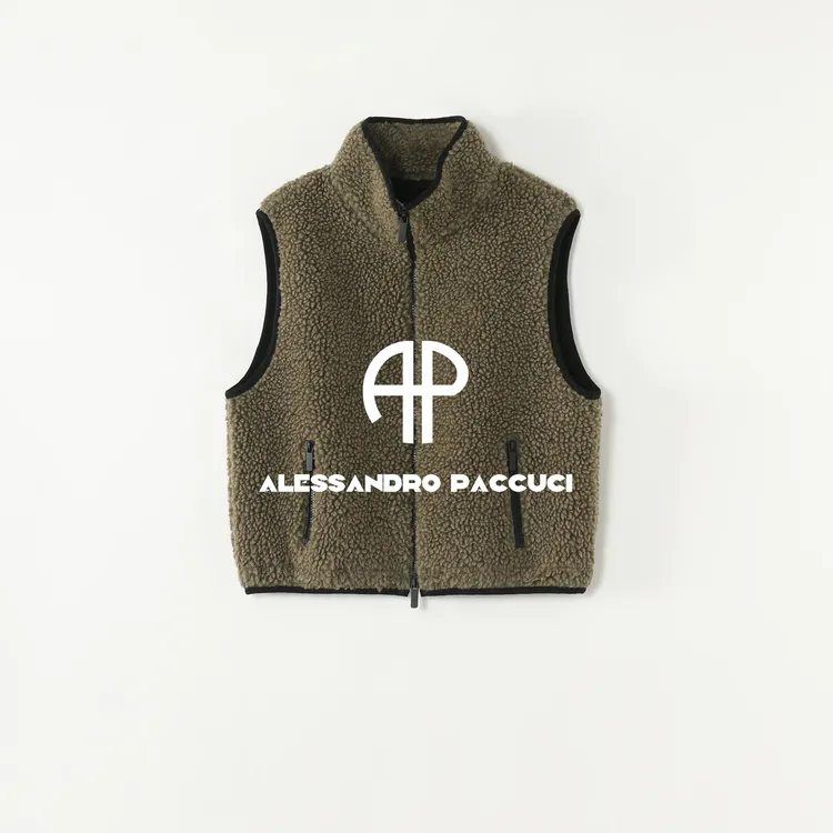 AP洛哥54073MJ【夹心羊羔毛马甲】羊毛立领多色时尚休闲拉链马甲