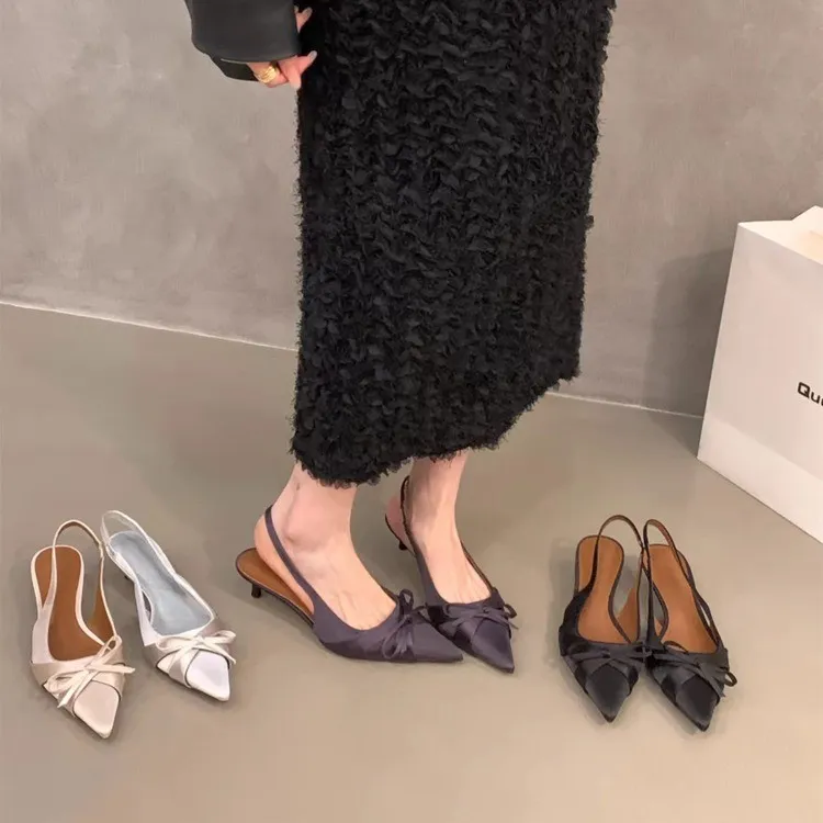 法式细跟高跟鞋包头凉鞋女鞋子2025夏季气质名媛黑色春季尖头单鞋