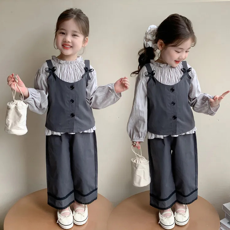 小香风女童马甲套装2025春秋新款女孩宝宝韩系时尚三件套儿童衣服
