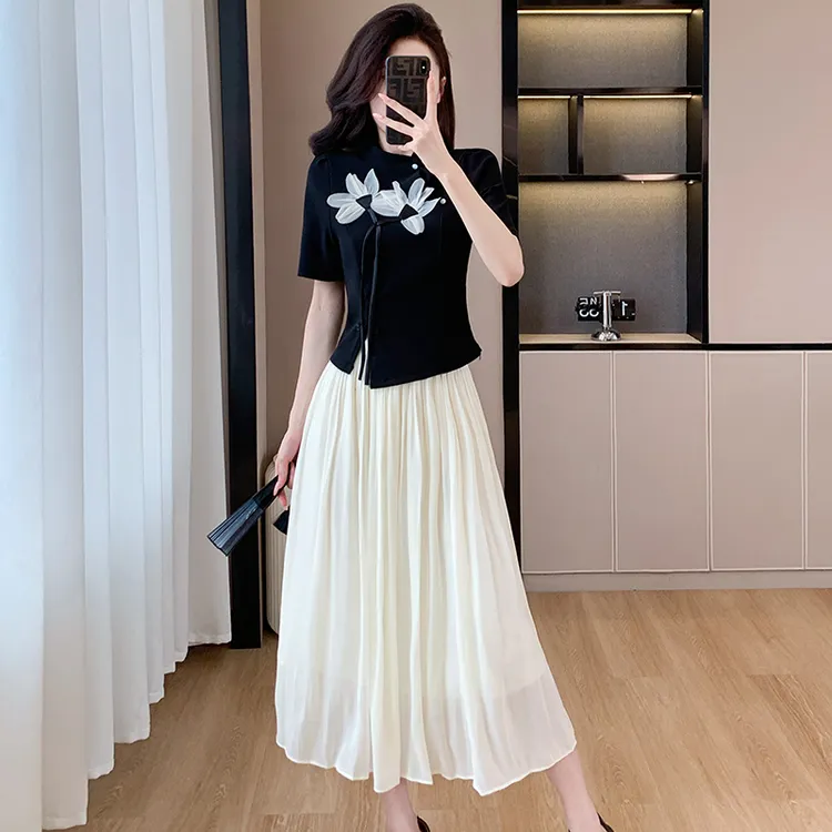 夏季新款新中式国风长裙大摆长款甜美时尚两件套