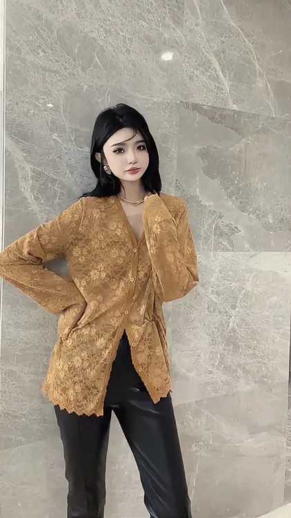 2025秋冬高级感气质蕾丝宽松长袖女神范百搭V领韩版小衫上衣