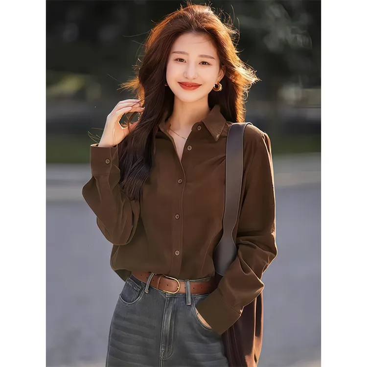 秋冬美拉德穿搭磨毛纯色女衬衫外穿长袖衬衣设计感小众高级感上衣